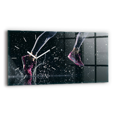 Glass wall clock rectangular Healthy lifestyle and running