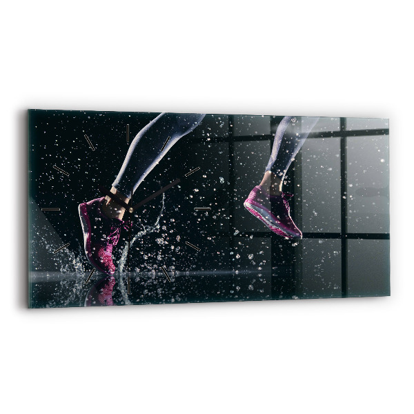 Glass wall clock rectangular Healthy lifestyle and running