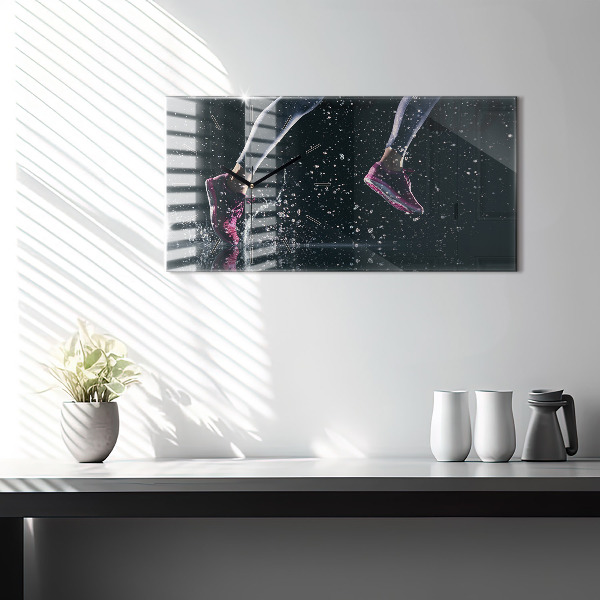 Glass wall clock rectangular Healthy lifestyle and running