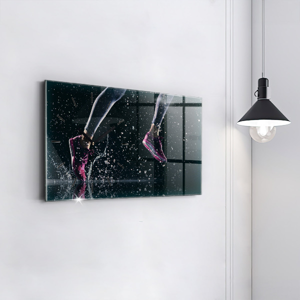 Glass wall clock rectangular Healthy lifestyle and running