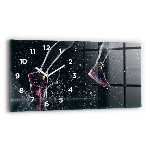 Glass wall clock rectangular Healthy lifestyle and running