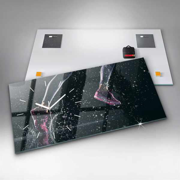 Glass wall clock rectangular Healthy lifestyle and running