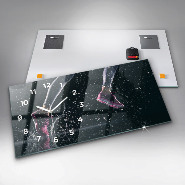 Glass wall clock rectangular Healthy lifestyle and running