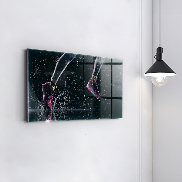 Glass wall clock rectangular Healthy lifestyle and running