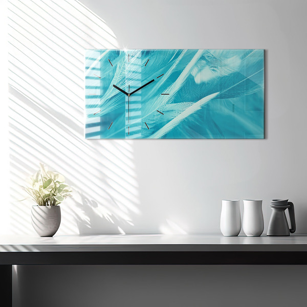 Glass wall clock rectangular Green turquoise vintage