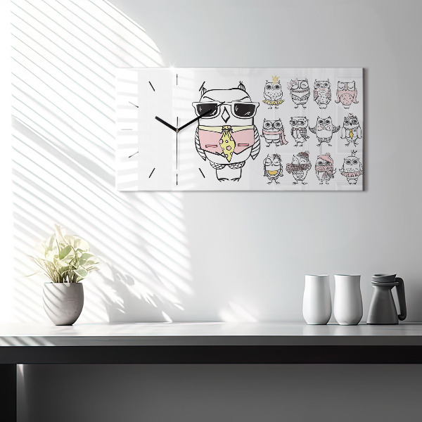 Glass wall clock rectangular Vintage Owl Poster