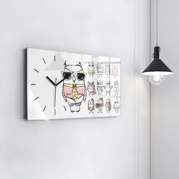 Glass wall clock rectangular Vintage Owl Poster