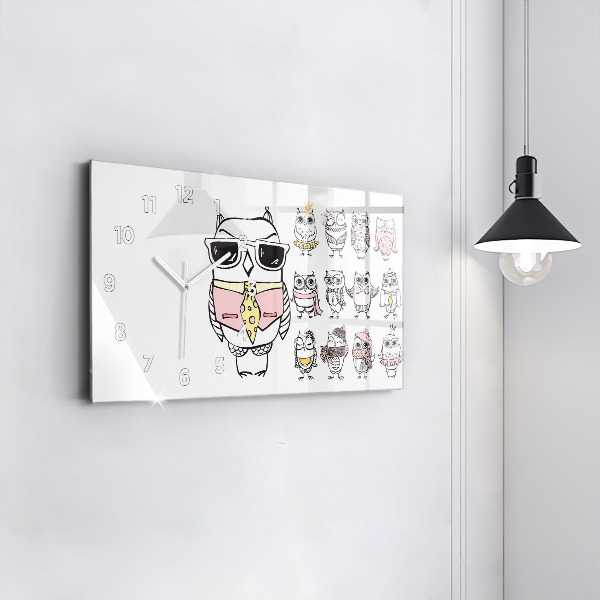 Glass wall clock rectangular Vintage Owl Poster