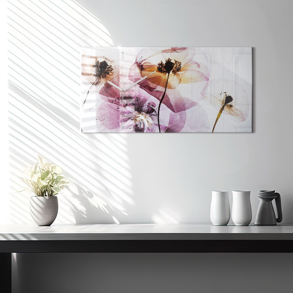 Glass wall clock rectangular Dry poppies Flowers