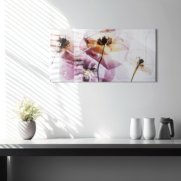 Glass wall clock rectangular Dry poppies Flowers