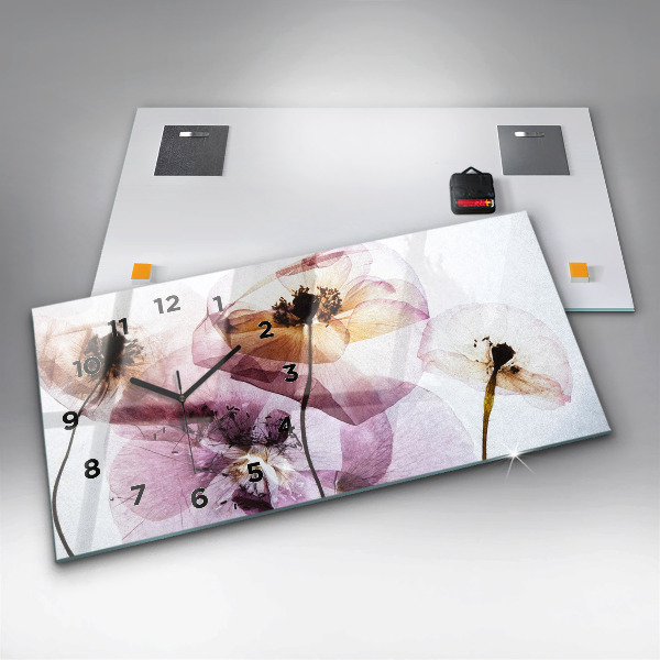 Glass wall clock rectangular Dry poppies Flowers