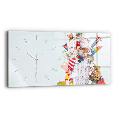 Glass wall clock rectangular Wicker basket with toys