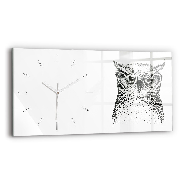 Glass wall clock rectangular Drawn owl with glasses