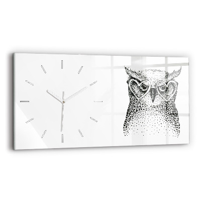 Glass wall clock rectangular Drawn owl with glasses