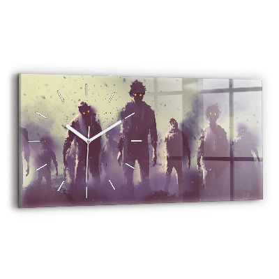 Glass wall clock rectangular Zombies at night - halloween