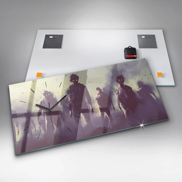 Glass wall clock rectangular Zombies at night - halloween