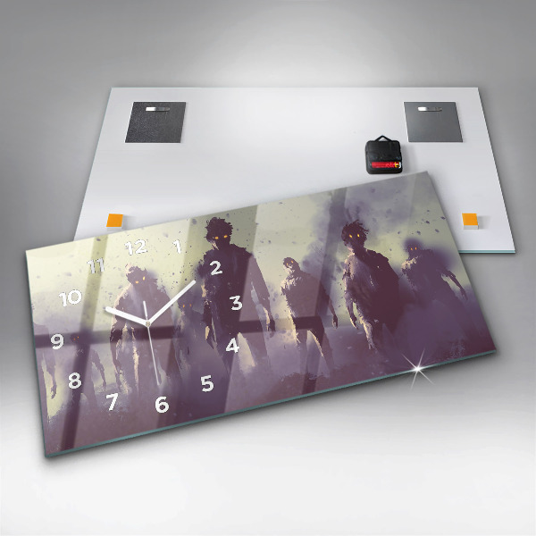 Glass wall clock rectangular Zombies at night - halloween