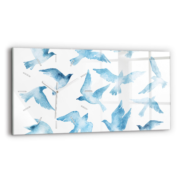Glass wall clock rectangular Flying blue birds