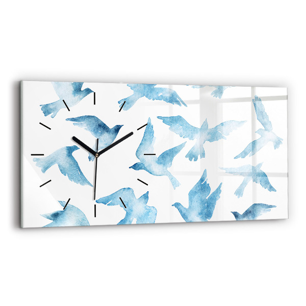 Glass wall clock rectangular Flying blue birds