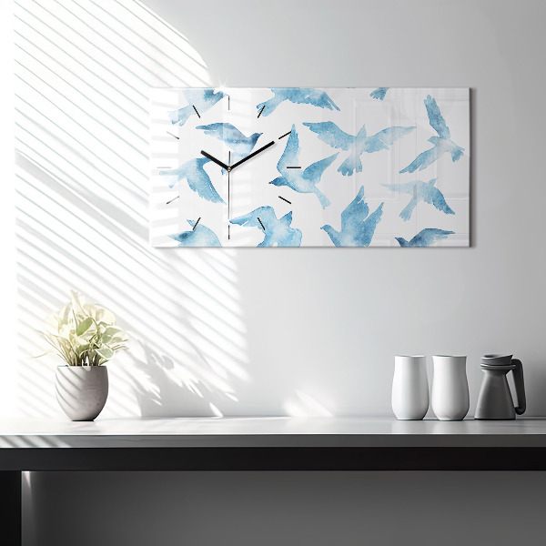 Glass wall clock rectangular Flying blue birds