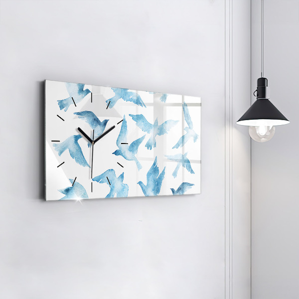 Glass wall clock rectangular Flying blue birds