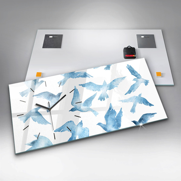 Glass wall clock rectangular Flying blue birds