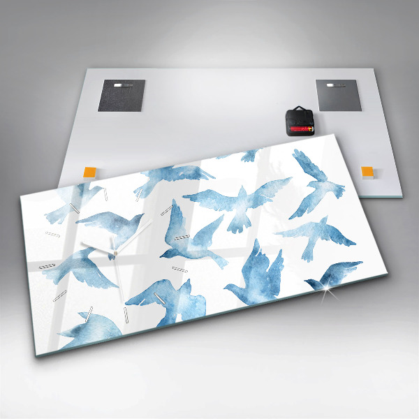 Glass wall clock rectangular Flying blue birds