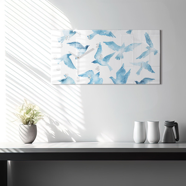 Glass wall clock rectangular Flying blue birds