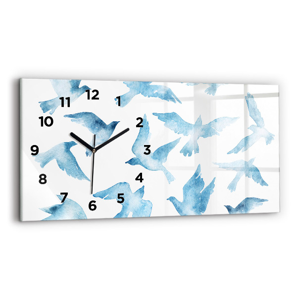 Glass wall clock rectangular Flying blue birds