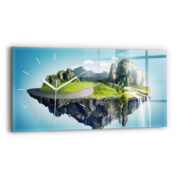 Glass wall clock rectangular Flying Island