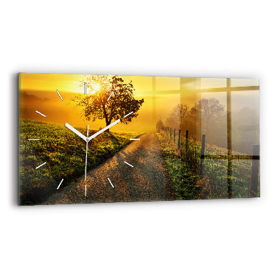 Glass wall clock rectangular Fog at sunrise