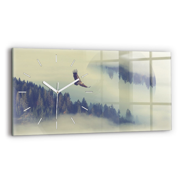 Glass wall clock rectangular Foggy Forest Eagle