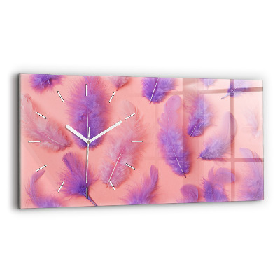 Glass wall clock rectangular Colorful Feathers