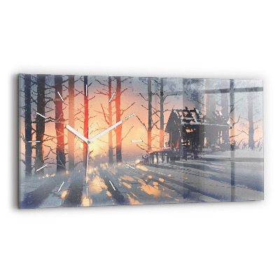 Glass wall clock rectangular Winter Tree Landscape