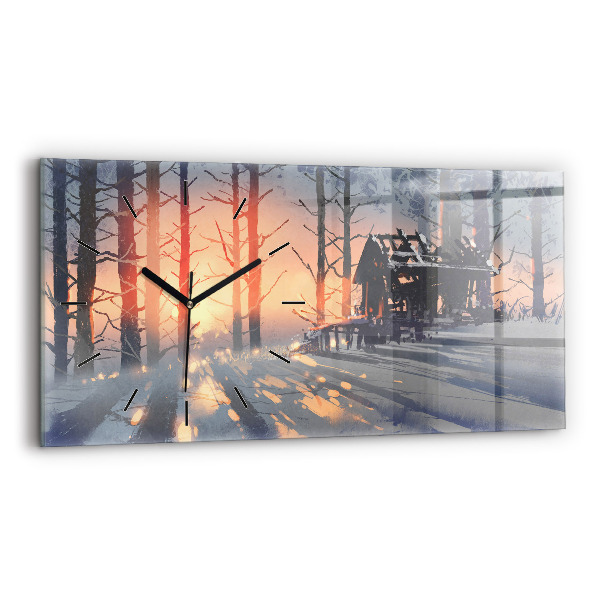 Glass wall clock rectangular Winter Tree Landscape