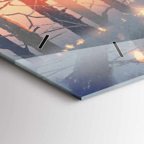 Glass wall clock rectangular Winter Tree Landscape