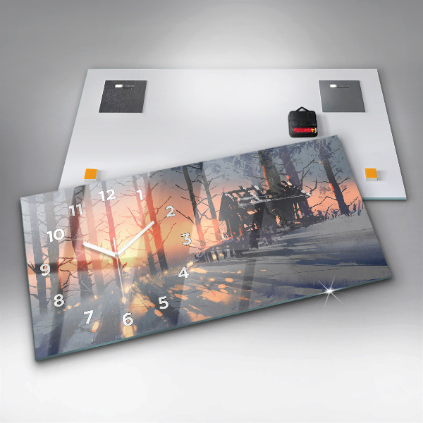 Glass wall clock rectangular Winter Tree Landscape
