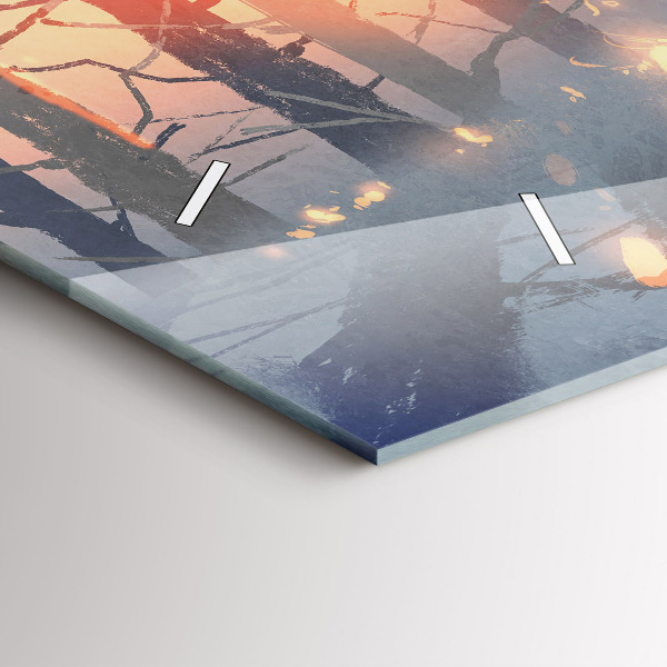 Glass wall clock rectangular Winter Tree Landscape