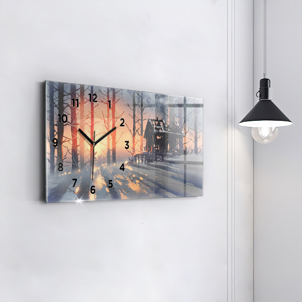 Glass wall clock rectangular Winter Tree Landscape