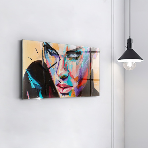 Glass wall clock rectangular Portrait of a woman