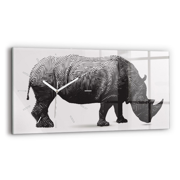 Glass wall clock rectangular Rhino line art