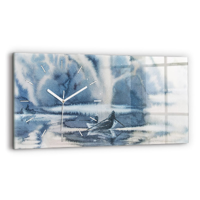 Glass wall clock rectangular Fisherman on the lake