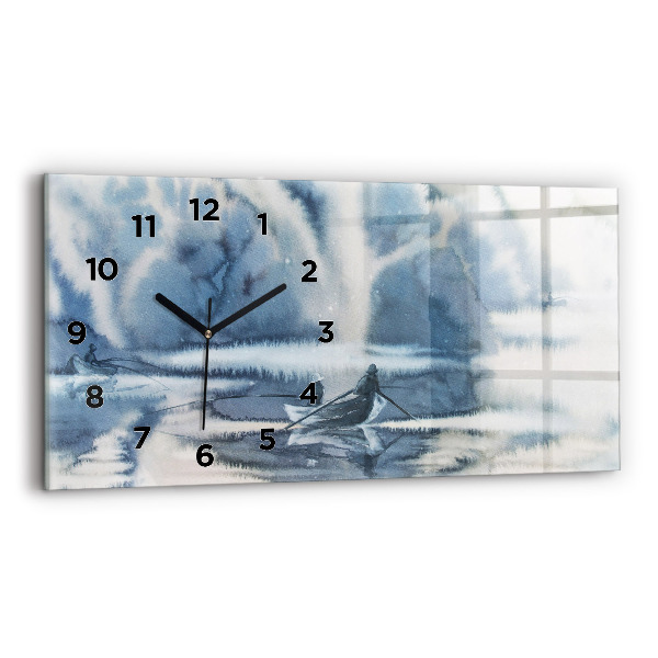 Glass wall clock rectangular Fisherman on the lake