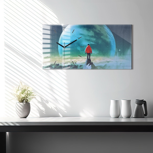 Glass wall clock rectangular Man in the moon