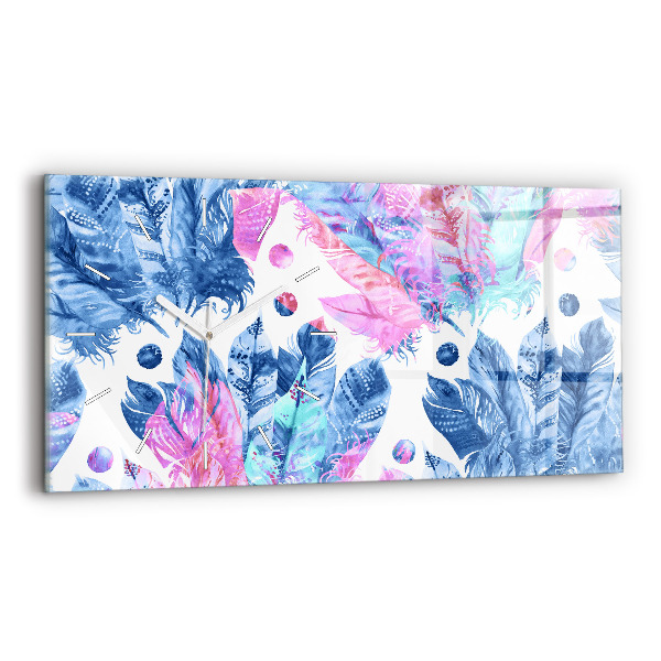 Glass wall clock rectangular Colorful feathers