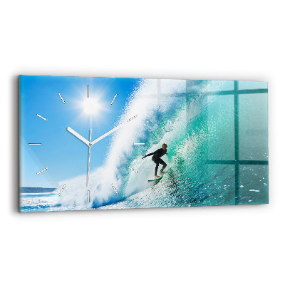 Glass wall clock rectangular Surfing in Hawaii