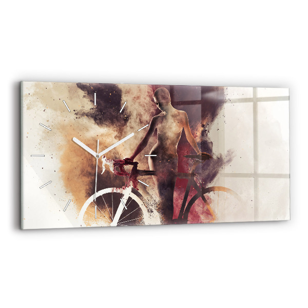 Glass wall clock rectangular Woman and bike