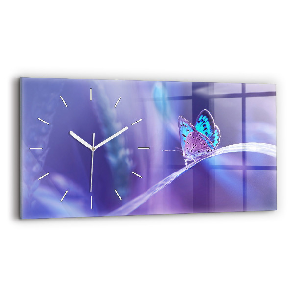 Glass wall clock rectangular Butterfly on the grass