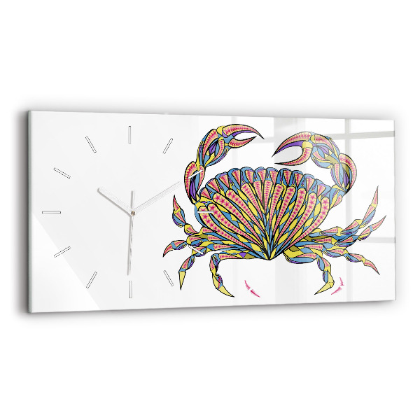Glass wall clock rectangular Ethnic Crab