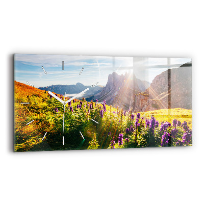 Glass wall clock rectangular Lavender Meadow
